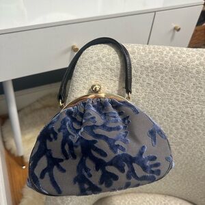 RARE vintage Glena Gies Blue Velvet Coral Print Women's Handbag